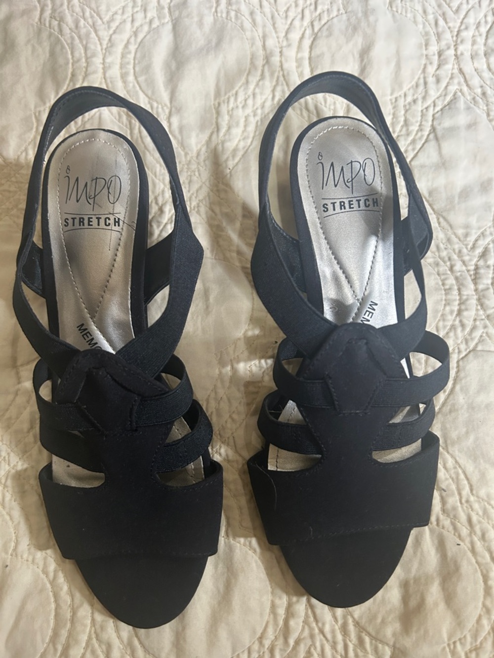 Impo Black Elastic Strappy Slingback Heels